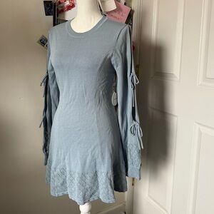 NWT Tularosa Light Blue Long Bow Sleeve Sweater Dress Small